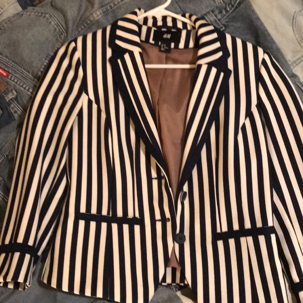 Blue striped blazer-H&M